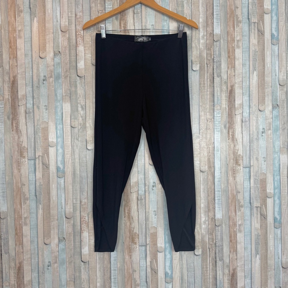 Sympli 8 Black Matte Stretch Jersey Mesh Tulip Hem Pull On Slim Pants Leggings